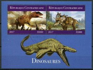 Central African Republic Dinosaurs Stamps 2017 CTO Triceratops 2v M/S II