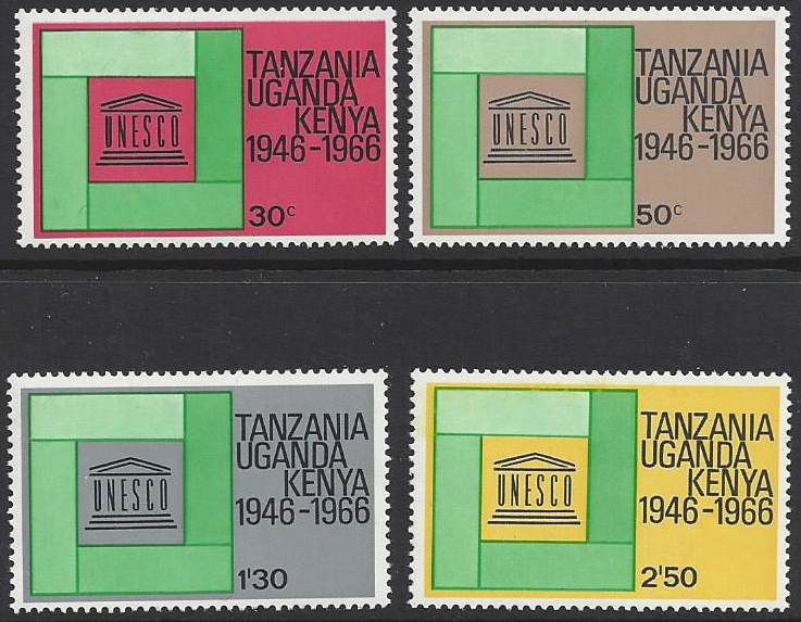 Kenya Uganda Tanzania  #168-71 MNH set, UNESCO 20th anniversary, issued 1966