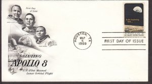 1969 Apollo 8 Sc 1371-5 FDC Houston TX, first manned moon orbit ArtCraft cachet