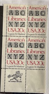 US 1982 America's Libraries #2015 blk of 4 Mr Zip Mint