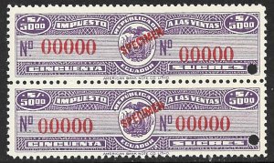 ECUADOR REVENUE STAMPS 1950 50s SALES TAX SPECIMEN Pair MNH