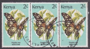 Kenya # 431, Butterflies, Used Strip of Three, 1/3 Cat.