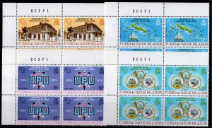 TURKS and CAICOS ISLANDS 1974 Sc#293-296  UPU CENTENARY-SHIP -MAP BLOCK OF 4 MNH