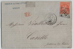 France 1871 40c red-orange Bordeaux FL Cover Lyon to Caselle Turin Italy