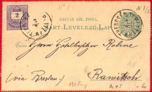 aa2030 - HUNGARY - Postal History - STATIONERY LETTER CARD to POLAND 1880's-