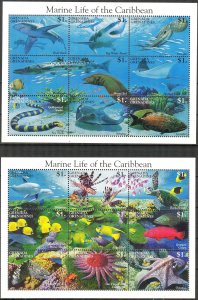 Grenada / Grenadines 1995 Marine Life Fishes Dolphins Turtles 2 Sheets MNH