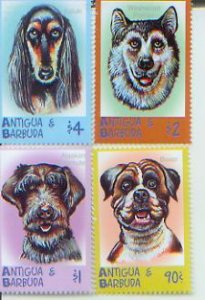 Antigua & Barbuda, Dog Boxer Malamute Pointer Saluki ,  Set of 4,  (Anti2354-7