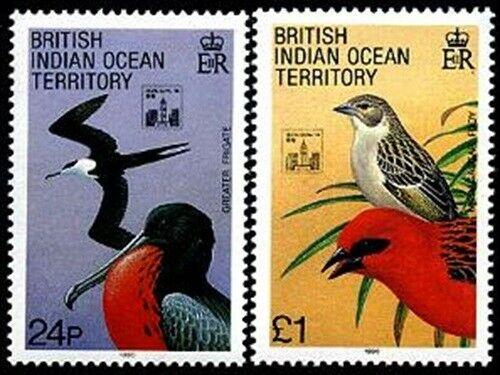 HERRICKSTAMP BRITISH INDIAN OCEAN Sc.# 145-46 Birds Ovpt. Hong Kong '94