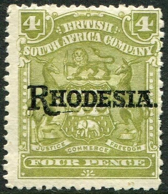 RHODESIA-1909-12 4d Olive Sg 105 MOUNTED MINT V48404