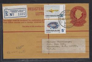 CHRISTMAS ISLAND PSE (P1108B) 1972 QEII 25C UPRATED FISH 5C+30C TO REG TO USA 