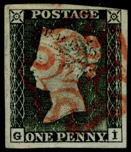 GB 1840 SG3, 1d grey-black PLATE 1a, FINE USED. Cat £525. RED MX. 4 MARGINS. GI