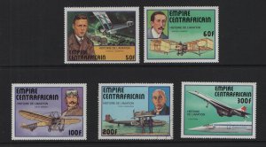Central African Republic   #297-301  MNH / cancelled  1977 Aviation history