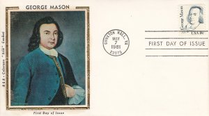 USA 1981 FDC Sc 1858 18c George Mason R & R Colorano Silk Cachet