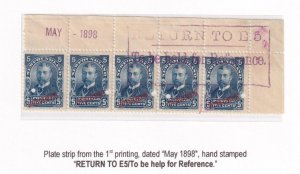 NEWFOUNDLAND # 85 VF-STRIP OF 5 SPECIMEN O/PRINTS HAND STAMPED RETURN TO E5 1898