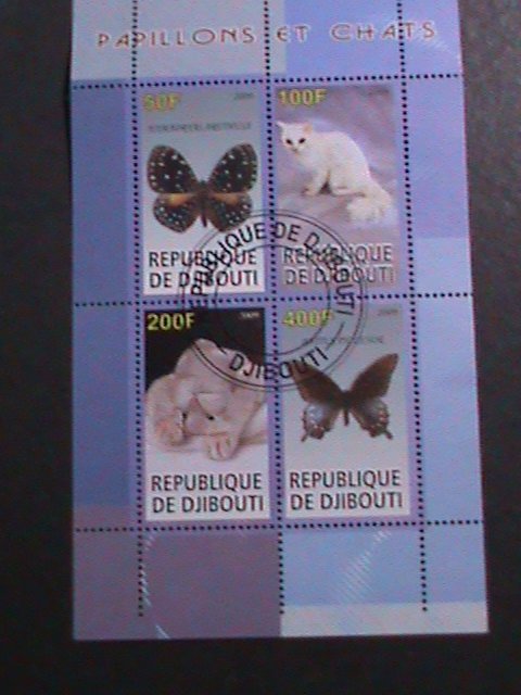 ​DJIBOUTI-2099 COLLECTIBLES-BEAUTIFUL CATS & LOVELY BUTTERFLIES-CTO S/S VF