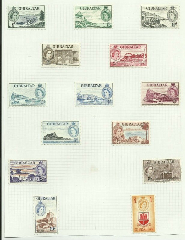 Gibraltar 1953 Set of 14, Hinged to page, Sg 145-158, M/M {C/P-5} 