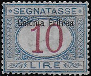 1903 Eritrea segnatasse Lire 10 bc MNH Sassone n. 11