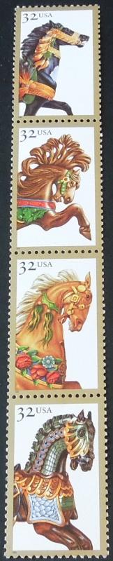 1995 32c Carousel Horses Scott 2976-2979 S4 Mint NH