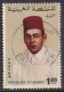 Morocco 185 (used) 1d King Hassan II, tan, black & multi (1968)