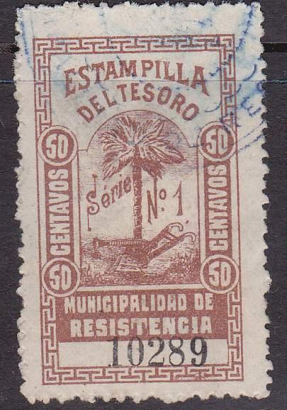 Argentina Revenue Stamp Forbin #3 Chaco - Resistencia 1905 Serie 1. 50c. Used.