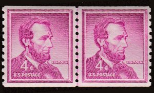 # 1058s DRY PRINT SMALL HOLES MINT NEVER HINGED ( MNH ) Line Pair ABRAHAM LIN...