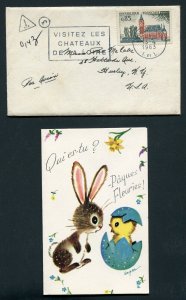 1963 France to Hurley, New York USA with Enclosed Easter Card