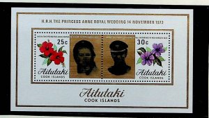 Aitutaki Sc 77-78+78a, + S/S MNH,1973 - Royal Wedding of Pr. Anne -HibiscusAH08