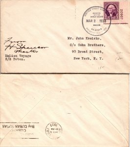 1933 UNITED FRUIT COMPANY SS PETEN MAIDEN VOYAGE STEAMSHIP BACK CANCEL CUBA (...