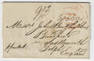 Colombia 1830 Colombia/Guayra/Franca oval handstamp in red on cover to England