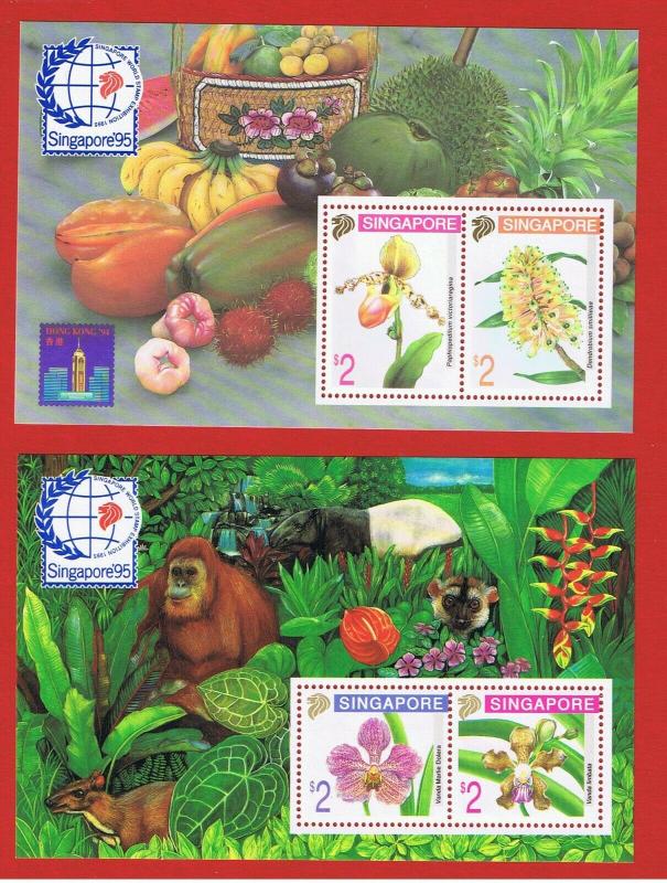 Singapore 686b & #717b  MNH OG Souvenir Sheets of 2  Flowers  Free S/H