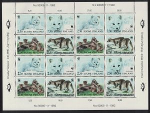 Finland WWF Arctic Fox Sheetlet of 4 sets 1993 MNH SC#907 a-d SG#1310-1313