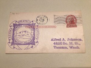 United States Tacoma Washington  Philatelic Society 1931 postal card 66931