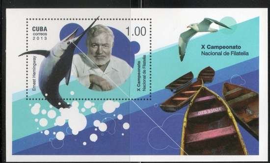 CUBA Sc# 5453 ERNEST HEMINGWAY fish marine life writer SOUVENIR SHEET 2013 MNH