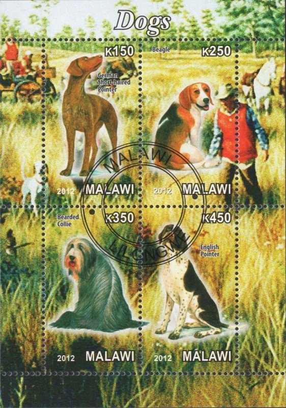 Malawi Dogs Grass Horse Souvenir Sheet of 4 Stamps 