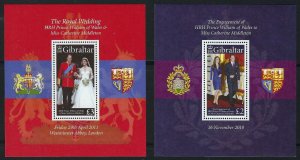 Gibraltar Scott 1266-1283 Prince William/Kate Souvenir Sheets Mint Never Hinged