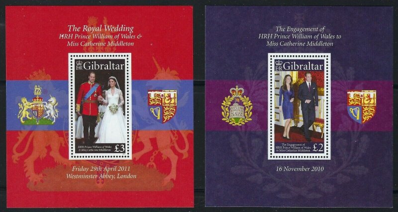 Gibraltar Scott 1266-1283 Prince William/Kate Souvenir Sheets Mint Never Hinged