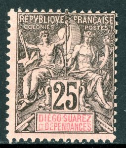 Diego Suarez 1892 French Colony25¢ Black on Rose Scott #32 Mint V239
