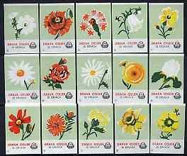 Match Box Labels - complete set of 15 Flowers (green back...