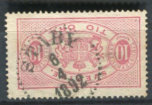 SWEDEN; 1890s early classic Official issue used 10ore. value fair Postmark