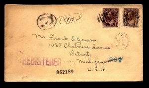 Canada 1922 Ottawa Registered Cover to UDA / 10c Admirals (2x) - L30665