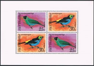 Surinam C60a sheet, MNH. Michel Bl.18. AMPHILEX-1977. Sugar-bird, Tangara.