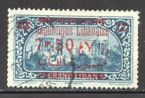 Lebanon Scott 99 Used H - 1928 7.50p on 2.50p Surcharged O/P - SCV $6.00