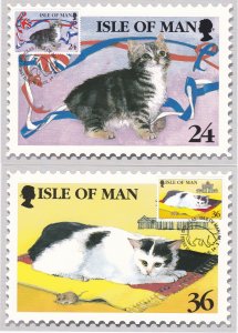 Isle of Man # 672-676, Manx Cats, Maxi Cards, with First Day Cancels