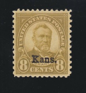 US 666 8c Kansas Overprint Mint VF-XF OG H SCV $72.50