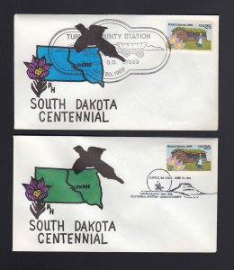 #2416 25c South Dakota CENTENNIAL - 5/20/1989 (2) MAYHUGH Cachets