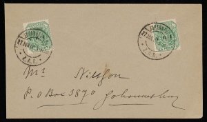 TRANSVAAL 1900 Cover franked VRI ½d green (2). Sent locally.