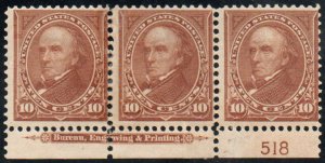 MALACK 282c F-VF OG H, Plate strip of 3, Nice! b8615