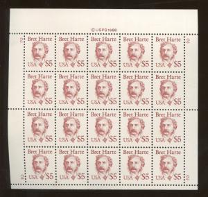 Full Sheet of 20 American Short Story Writer Bret Harte US Stamps #2196b