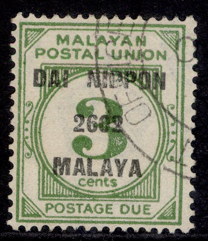 MALAYSIA - Japanese Occupation GVI SG JD29, 3c green, FINE USED. Cat £32.