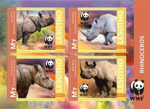 Stamps. Animals, WWF Rhinos 2022 Lesotho 1+1 sheet perforated